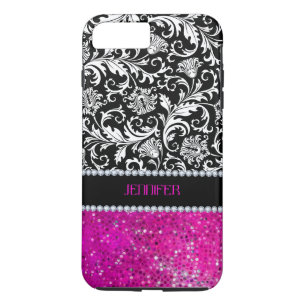 White & Black Damasks Pink Glitter & Diamonds iPhone 8 Plus/7 Plus Case