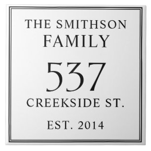  White Black Date Established Address House Plaque Ceramic Tile