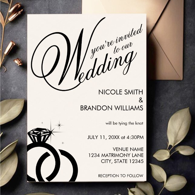 White & Black Diamond Ring Wedding Invitation (White & Black Diamond Ring Wedding Invitation)