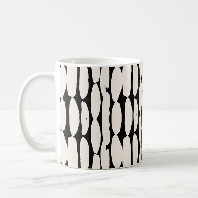 White black dot pattern. shibori circle seamless.  coffee mug (Left)