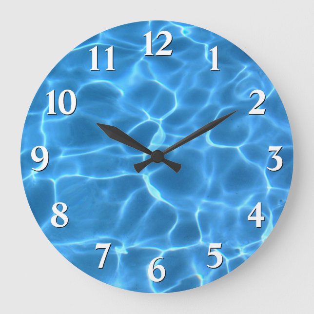 White Black Drop Shadow Numbers Blue Swimming Pool Large Clock (Front)