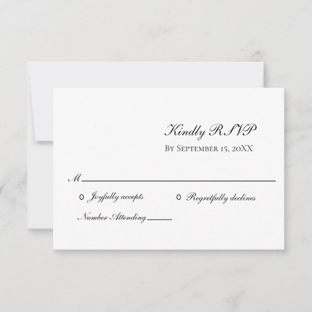 White Black Elegant Formal Traditional Wedding RSV RSVP Card (Front)