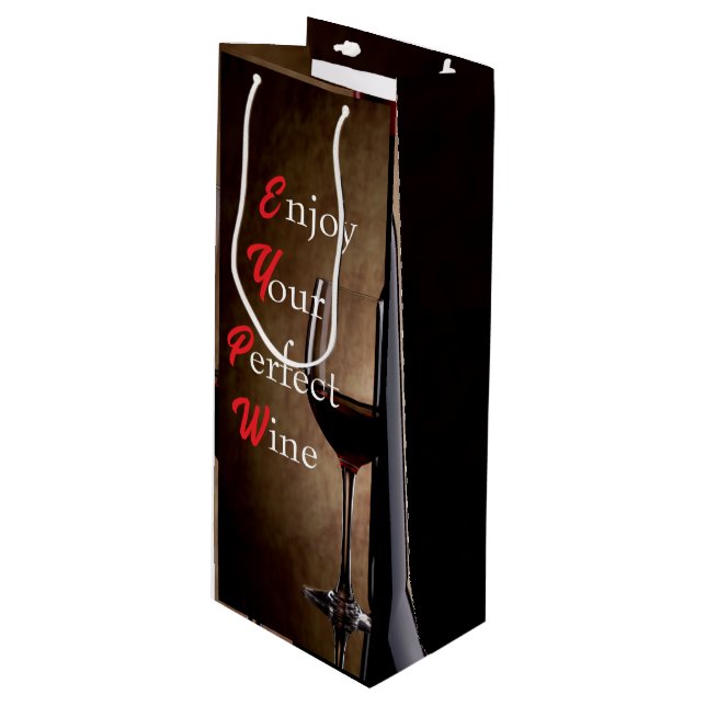 White & Black Elegant Minimalist Wine Gift Bag (Front Angled)