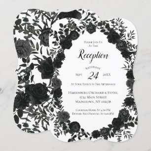 White Black Elegant Rose Gothic Wedding Reception Invitation