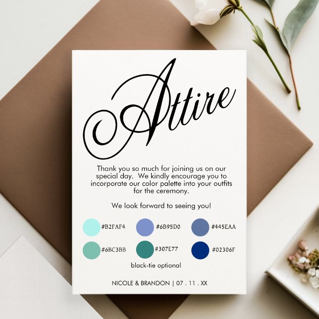 White & Black Elegant Script Wedding Attire Enclosure Card (White & Black Elegant Script Wedding Attire Enclosure Card)