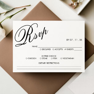 White & Black Elegant Script Wedding RSVP Card