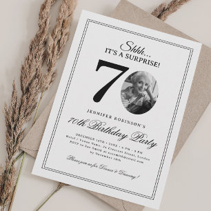 White Black   Elegant Surprise 70th Birthday Party Invitation