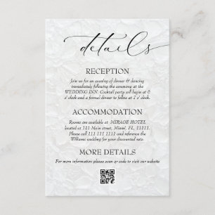 White Black Elegant Wedding QR Details Enclosure Card