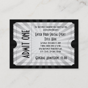 White + Black Event Ticket, Lg Business Card Size
