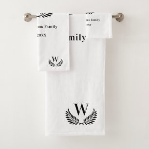 White black family monogram initial classic bath towel set