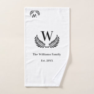 White black family monogram initial classic hand towel