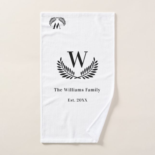 White black family monogram initial classic hand towel (Hand Towel)