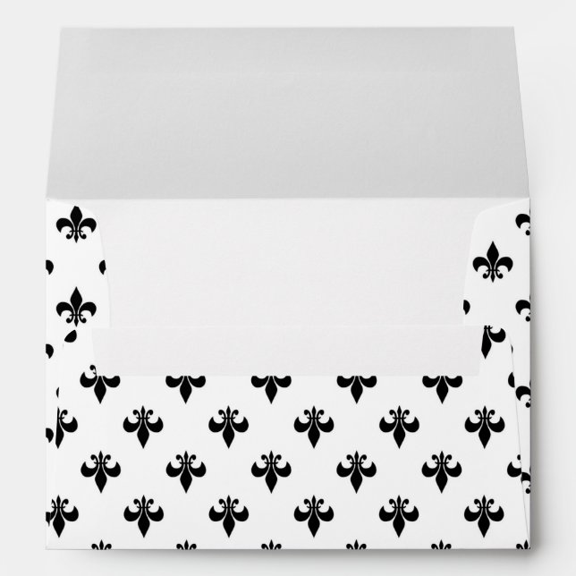 White Black Fleur De Lis Delicate Mardi Gras Envelope (Back (Bottom))