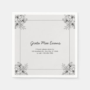 White & Black Floral Monochrome Napkins