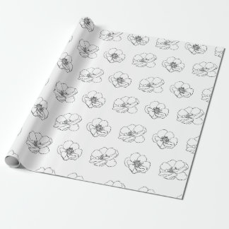 White & Black Floral Wrapping Paper