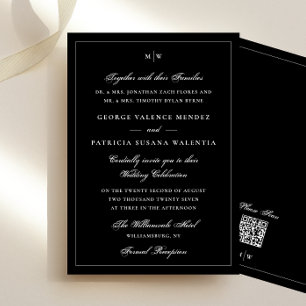 White Black Frame Elegant Monogram Wedding Website Invitation