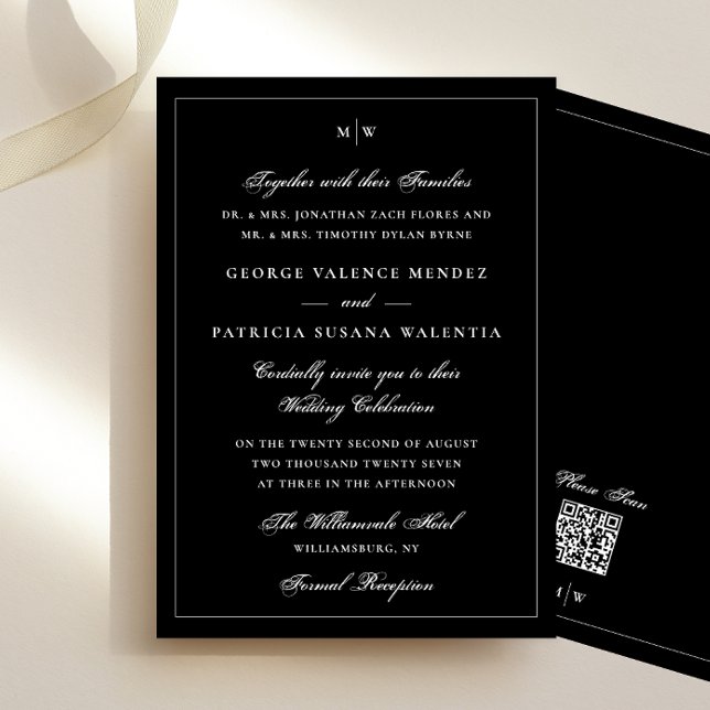 White Black Frame Elegant Monogram Wedding Website Invitation (Creator Uploaded)