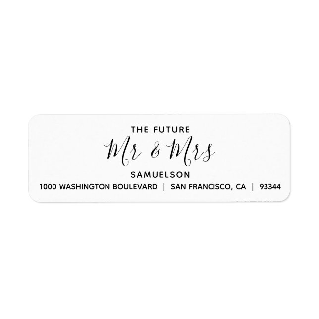 White Black Future Mr & Mrs Wedding Return Address Label (Front)