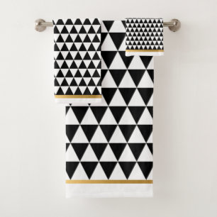 WHITE BLACK GEOMETRIC GOLD BATHROOM TOWEL SET