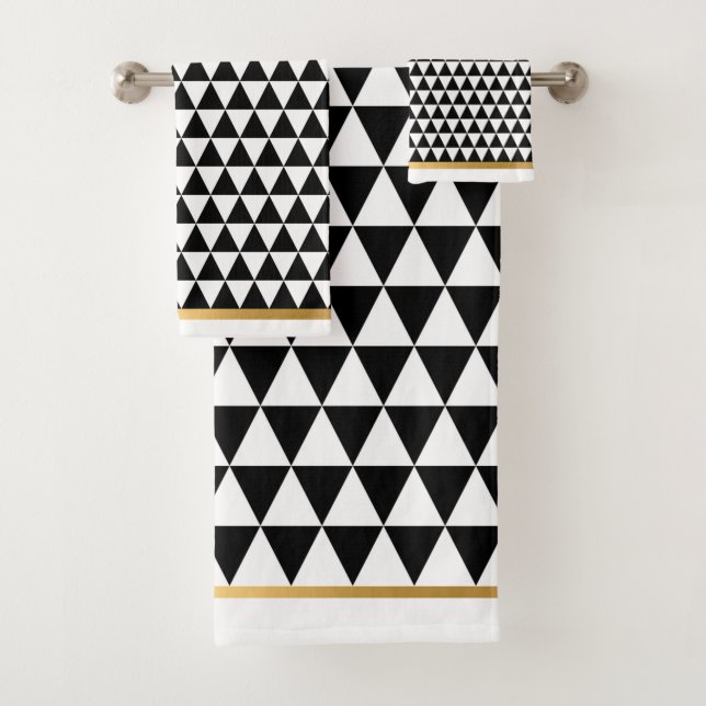 WHITE BLACK GEOMETRIC GOLD BATHROOM TOWEL SET (Insitu)
