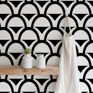 White & Black Geometric Scalloped Wallpaper