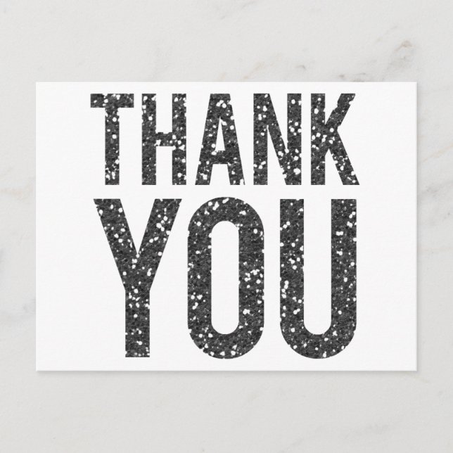 White & Black Glitter Wedding Thank You Postcard (Front)