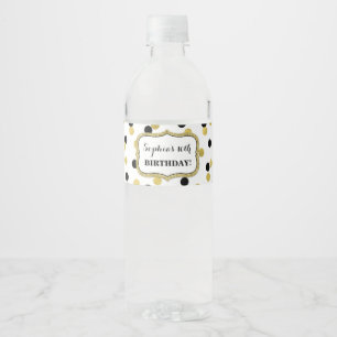 White Black Gold Confetti Custom Birthday Party Water Bottle Label