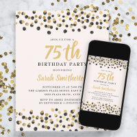 White Black Gold Confetti Glitter 75th Birthday