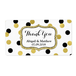 White Black Gold Confetti Wedding Labels
