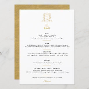 White black gold crown crest monogram wedding bar menu