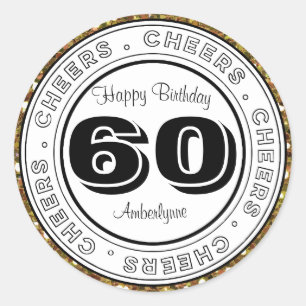 White Black Gold Glitter 60th Birthday Classic Round Sticker