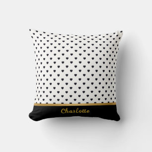 WHITE BLACK GOLD HEART PATTERN CUSHION
