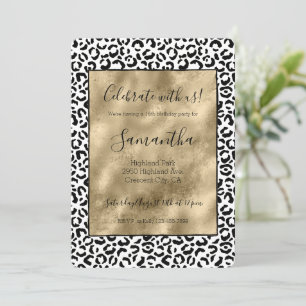 White Black Gold Leopard Print Invitation