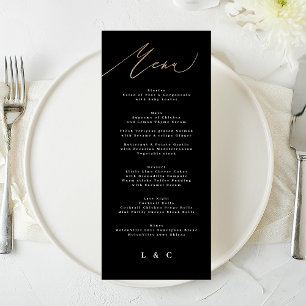 White Black Gold Modern Calligraphy Wedding Menu