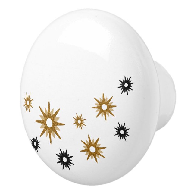 White Black & Gold Starburst Design Ceramic Knob (Right)