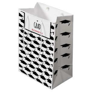 White Black Graduate Graduation Grad Caps Custom Medium Gift Bag