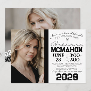 White & Black Graduation 2 Photo Invitation
