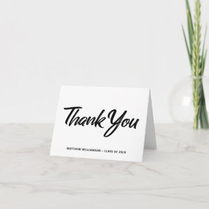 White Black Graduation Bold Script Cap Icon Retro Thank You Card