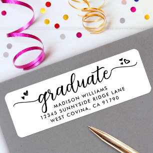 White Black Graduation Script Heart Modern Address Return Address Label