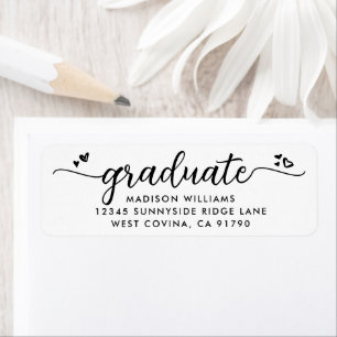 White Black Graduation Script Heart Modern Address Return Address Label