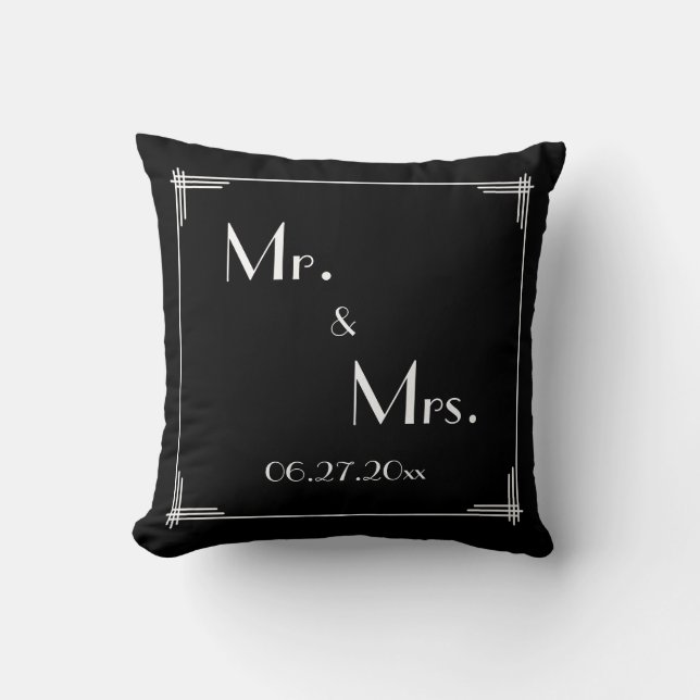 White Black Great Gatsby Art Deco Wedding Pillows (Front)