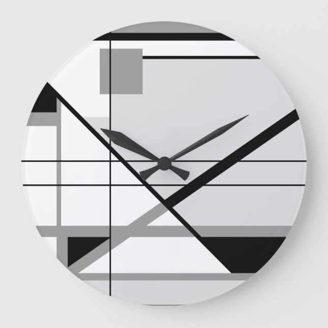 White Black Grey Geometric Abstract Large Clock (Front)
