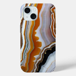 White Black Grey Orange Terracotta Agate Geode iPhone 15 Case