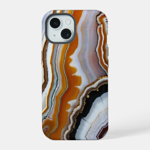 White Black Grey Orange Terracotta Agate Geode iPhone 15 Case