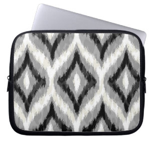 White & Black & Grey Quatrefoil Ikat Pattern Laptop Sleeve