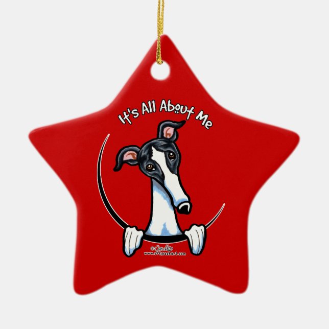 White Black Greyhound IAAM Ceramic Tree Decoration (Front)