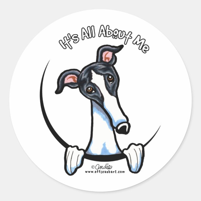 White Black Greyhound IAAM Classic Round Sticker (Front)