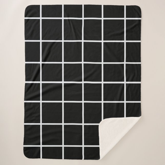 White black Grid Pattern Sherpa Blanket (Front)