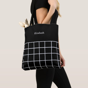 White black Grid Pattern Tote Bag