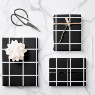 White black Grid Pattern Wrapping Paper Sheet